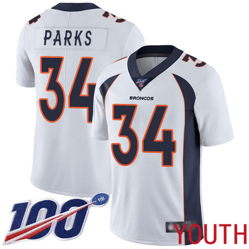 Youth Denver Broncos 34 Will Parks White Vapor Untouchable Limited Player 100th Season Football NFL Jersey